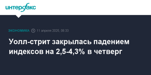 Уолл-стрит закрылась падением индексов на 2,5-4,3% в четверг