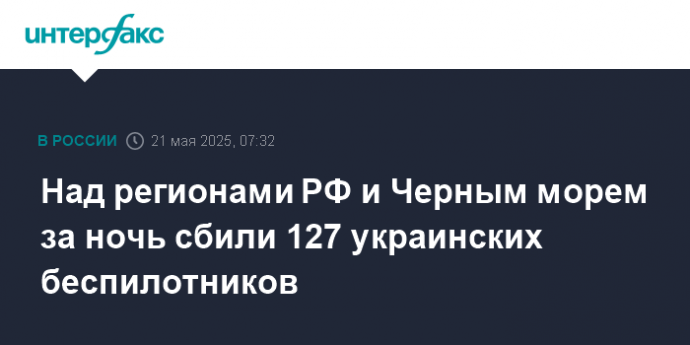 Над регионами РФ и Черным морем за ночь сбили 127 украинских беспилотников