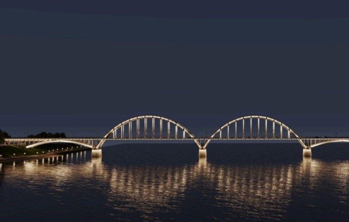 Архитектурную подсветку устанавливают на мосту через Волгу в Рыбинске Архитектурную подсветку устанавливают на мосту через Волгу в Рыбинске