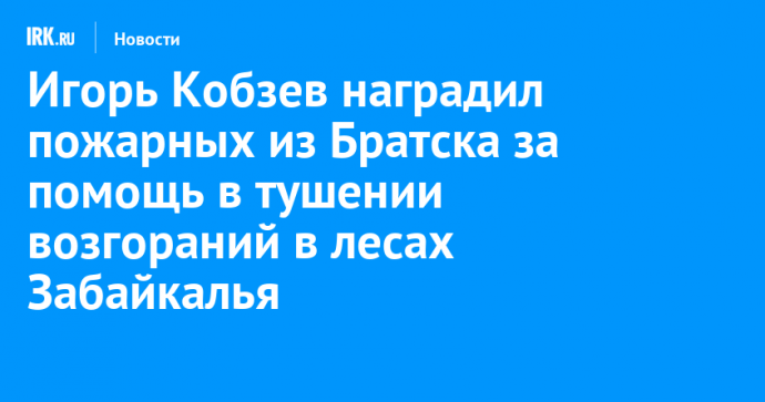 Игорь Кобзев наградил пожарных из Братска за помощь в тушении возгораний в лесах Забайкалья