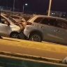 В Южно-Сахалинске автомобиль врезался в стоявшую на парковке машину