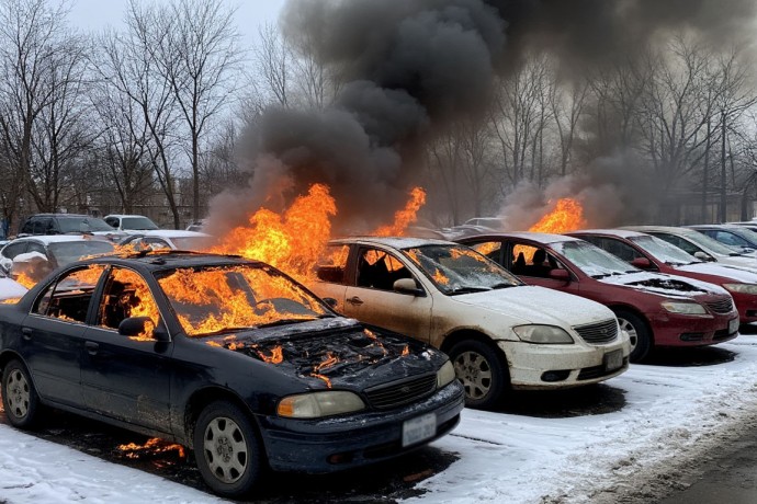 8 автомобилей загорелись на парковке в Петербурге