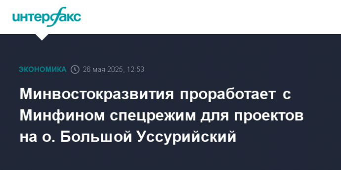 Минвостокразвития проработает с Минфином спецрежим для проектов на о. Большой Уссурийский