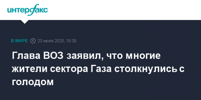 Глава ВОЗ заявил, что многие жители сектора Газа столкнулись с голодом