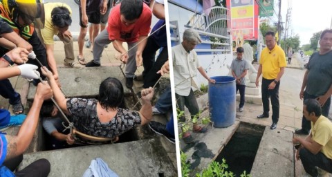 Тайская рулетка: турист провалился в канализацию на улице в Таиланде