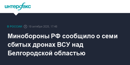 Минобороны РФ сообщило о семи сбитых дронах ВСУ над Белгородской областью