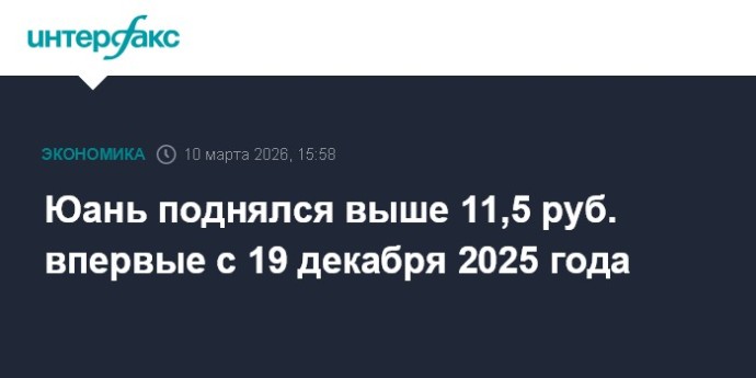 Юань поднялся выше 11,5 руб. впервые с 19 декабря 2025 года