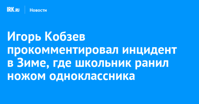 Игорь Кобзев прокомментировал инцидент в Зиме, где школьник ранил ножом одноклассника Игорь Кобзев прокомментировал инцидент в Зиме, где школьник ранил ножом одноклассника