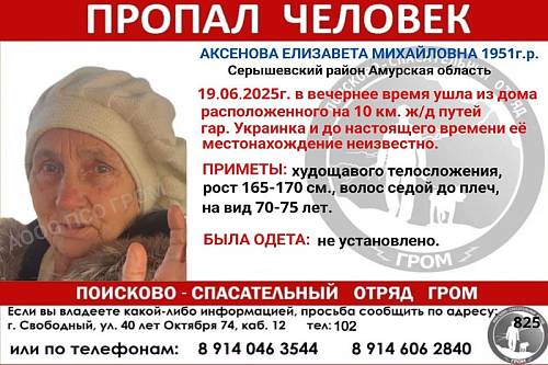 В Амурской области на территории гарнизона Украинка пропала пожилая женщина