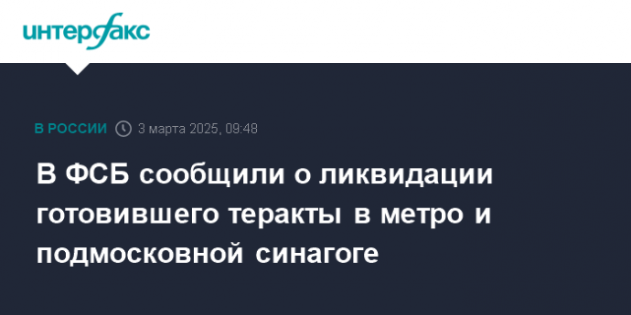 В ФСБ сообщили о ликвидации готовившего теракты в метро и подмосковной синагоге