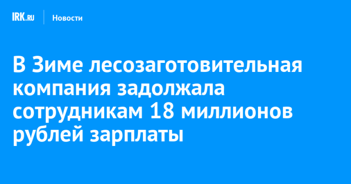 В Зиме лесозаготовительная компания задолжала сотрудникам 18 миллионов рублей зарплаты