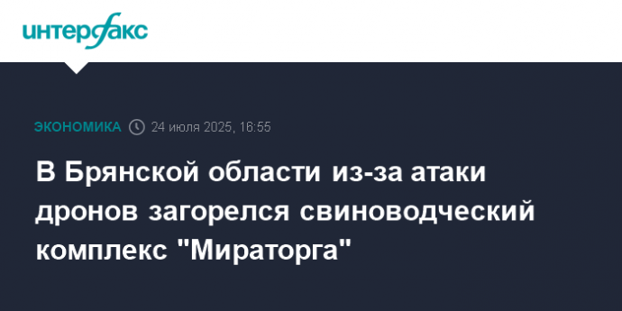 В Брянской области из-за атаки дронов загорелся свиноводческий комплекс "Мираторга"