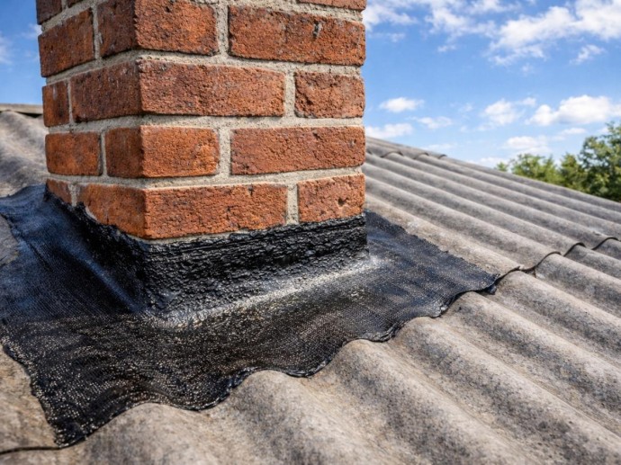 Примыкание дымохода герметизируют мастикой с армированием