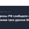 Минобороны РФ сообщило об уничтожении трех дронов ВСУ