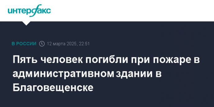 Пять человек погибли при пожаре в административном здании в Благовещенске