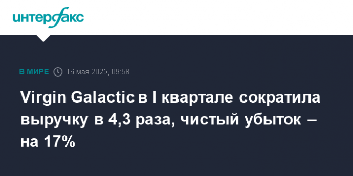 Virgin Galactic в I квартале сократила выручку в 4,3 раза, чистый убыток – на 17%
