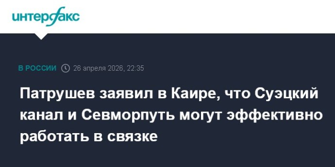Патрушев заявил в Каире, что Суэцкий канал и Севморпуть могут эффективно работать в связке