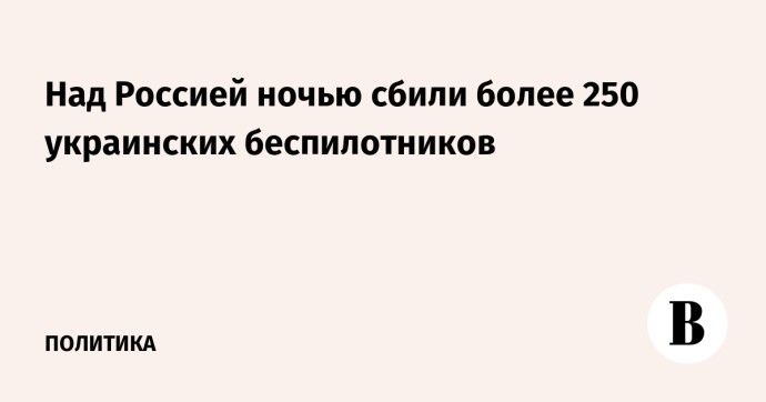 Над Россией ночью сбили более 250 украинских беспилотников