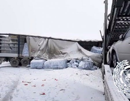 В Башкирии столкнулись груженые фуры и автовоз