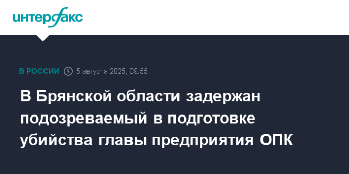 В Брянской области задержан подозреваемый в подготовке убийства главы предприятия ОПК