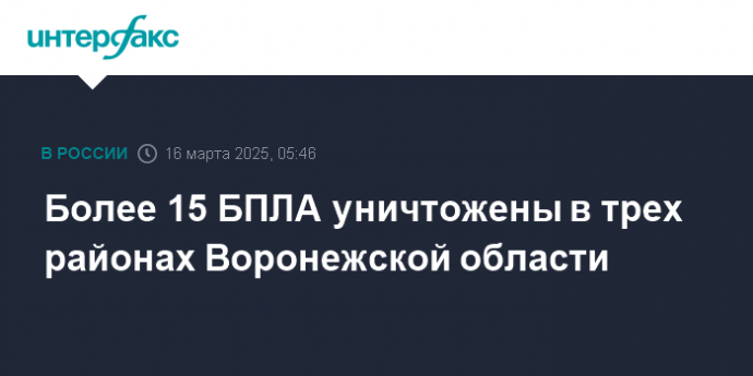 Более 15 БПЛА уничтожены в трех районах Воронежской области