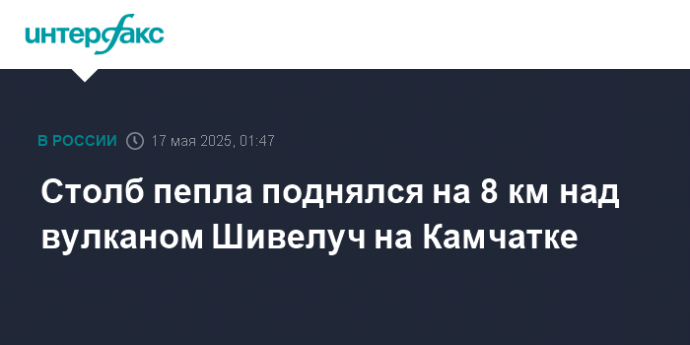 Столб пепла поднялся на 8 км над вулканом Шивелуч на Камчатке