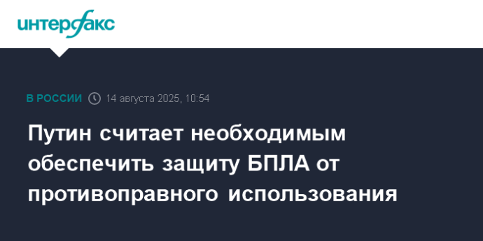 Путин считает необходимым обеспечить защиту БПЛА от противоправного использования