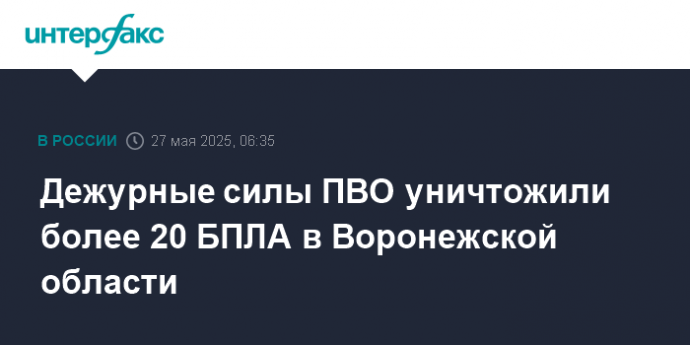 Дежурные силы ПВО уничтожили более 20 БПЛА в Воронежской области
