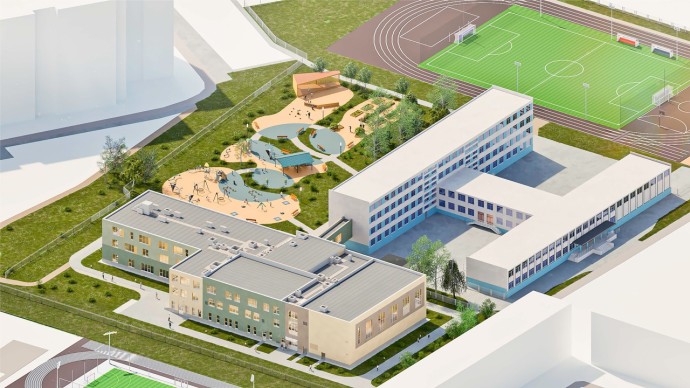 В Невском районе строят школу будущего с уличным театром и эко-огородом В Невском районе строят школу будущего с уличным театром и эко-огородом