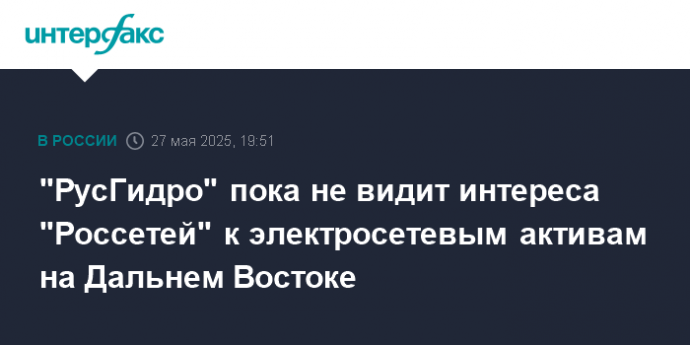 "РусГидро" пока не видит интереса "Россетей" к электросетевым активам на Дальнем Востоке