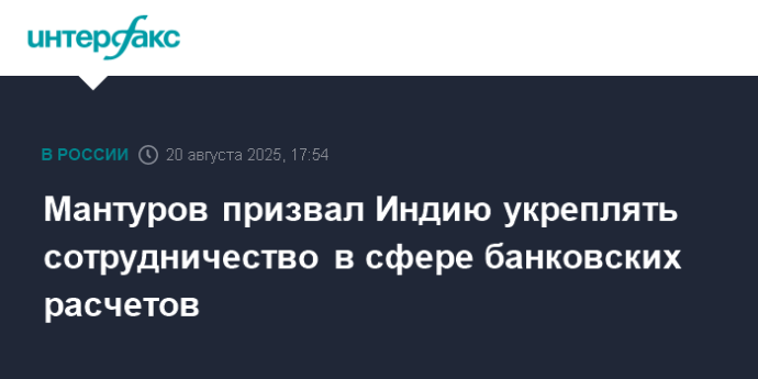 Мантуров призвал Индию укреплять сотрудничество в сфере банковских расчетов