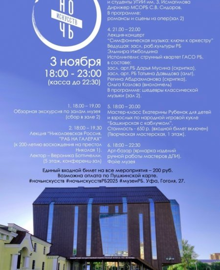 Какие площадки Ночи искусств будут работать в Башкирии Какие площадки Ночи искусств будут работать в Башкирии