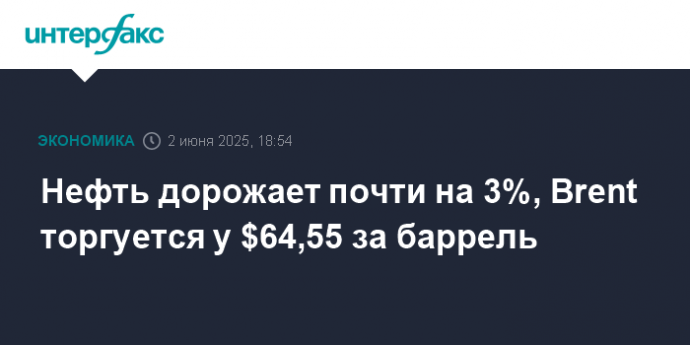 Нефть дорожает почти на 3%, Brent торгуется у $64,55 за баррель