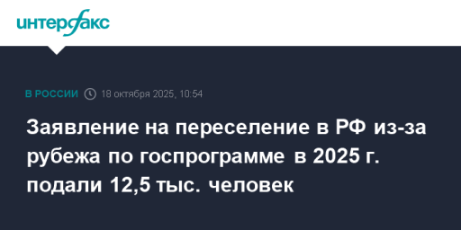 Заявление на переселение в РФ из-за рубежа по госпрограмме в 2025 г. подали 12,5 тыс. человек