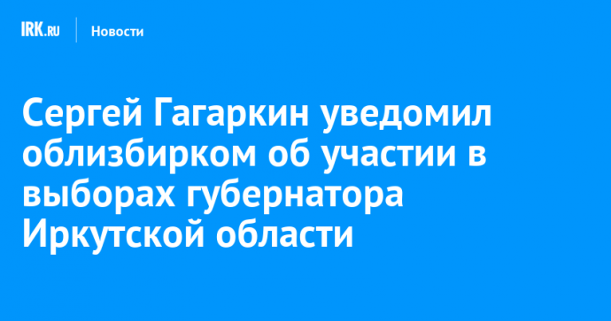Сергей Гагаркин уведомил облизбирком об участии в выборах губернатора Иркутской области
