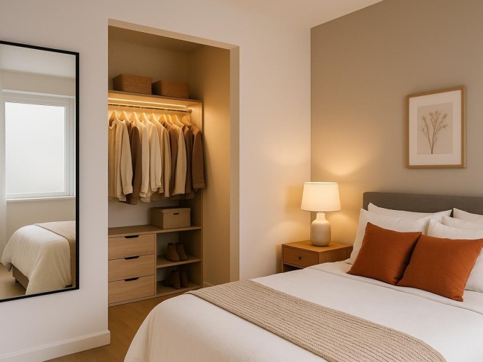 между кроватью и шкафом нужно оставлять минимум 80 см отмечает Idealista