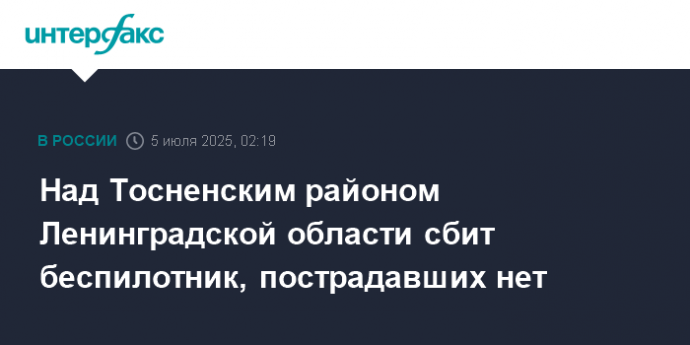 Над Тосненским районом Ленинградской области сбит беспилотник, пострадавших нет