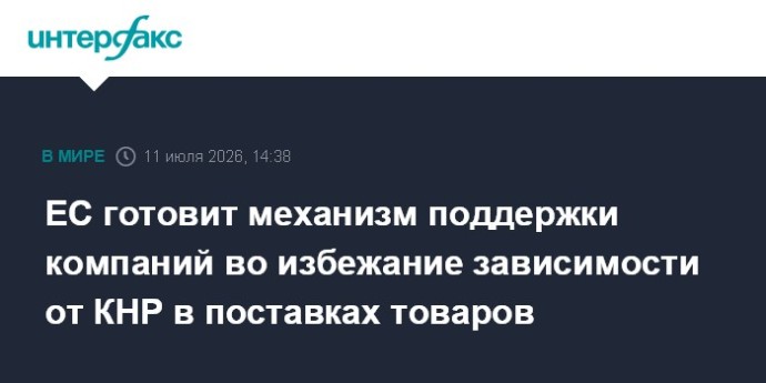 ЕС готовит механизм поддержки компаний во избежание зависимости от КНР в поставках товаров
