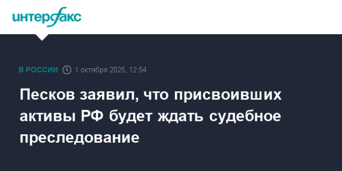 Песков заявил, что присвоивших активы РФ будет ждать судебное преследование