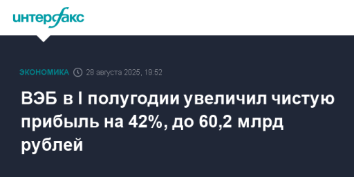 ВЭБ в I полугодии увеличил чистую прибыль на 42%, до 60,2 млрд рублей