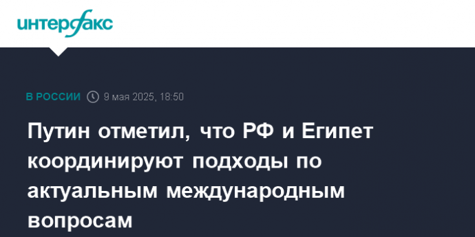Путин отметил, что РФ и Египет координируют подходы по актуальным международным вопросам