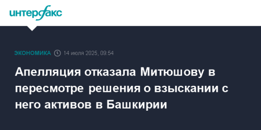 Апелляция отказала Митюшову в пересмотре решения о взыскании с него активов в Башкирии