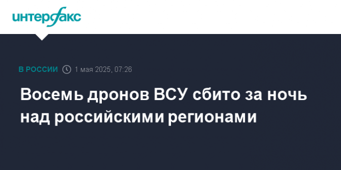 Восемь дронов ВСУ сбито за ночь над российскими регионами