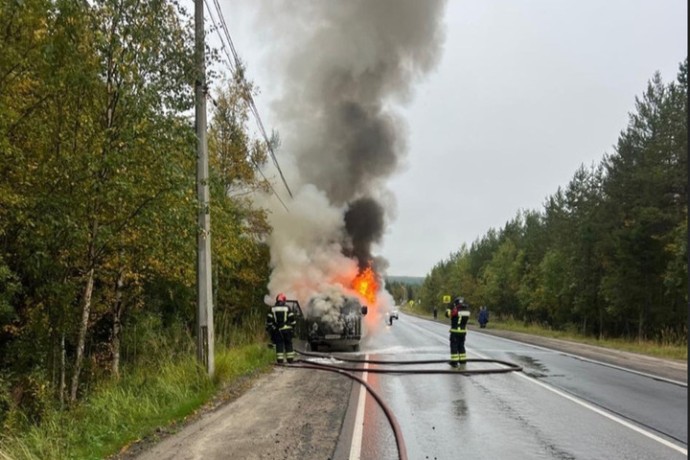 В Полярнозоринском районе загорелся автомобиль