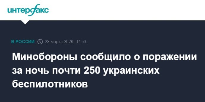 Минобороны сообщило о поражении за ночь почти 250 украинских беспилотников