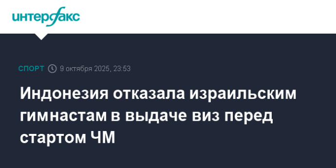 Индонезия отказала израильским гимнастам в выдаче виз перед стартом ЧМ