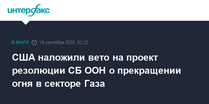 США наложили вето на проект резолюции СБ ООН о прекращении огня в секторе Газа