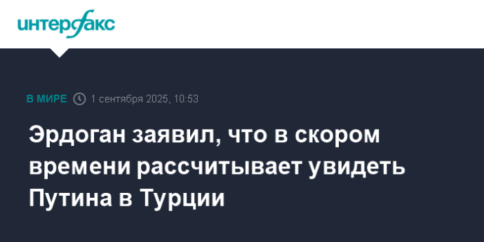 Эрдоган заявил, что в скором времени рассчитывает увидеть Путина в Турции