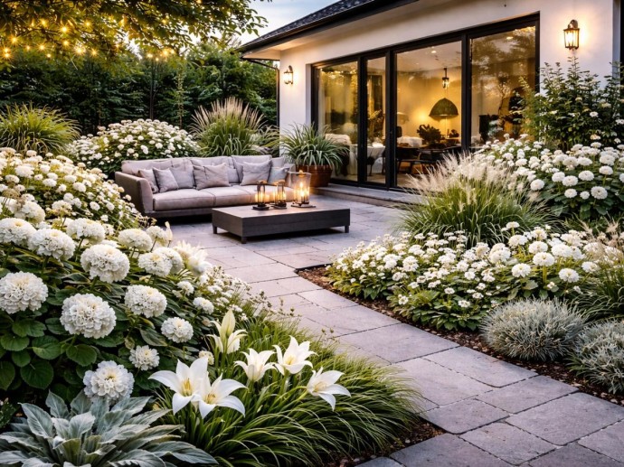 Белый цвет станет основой монохромных клумб в 2026 году