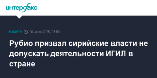 Рубио призвал сирийские власти не допускать деятельности ИГИЛ в стране